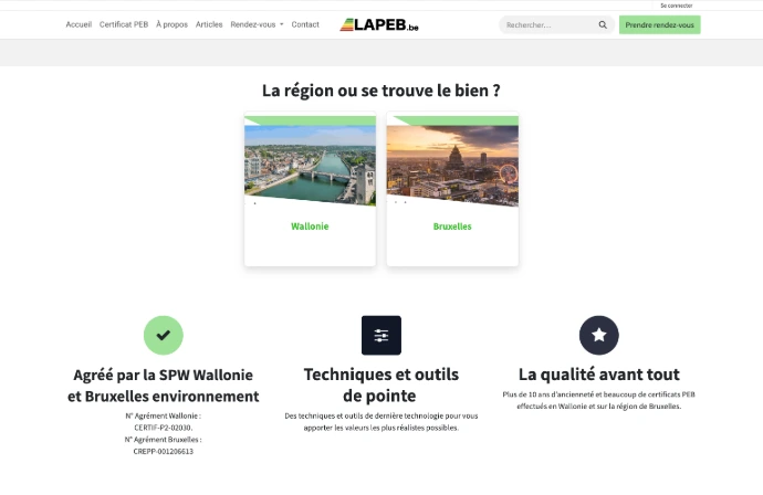 Site La PEB, certificats PEB en ligne, réalisé avec Odoo